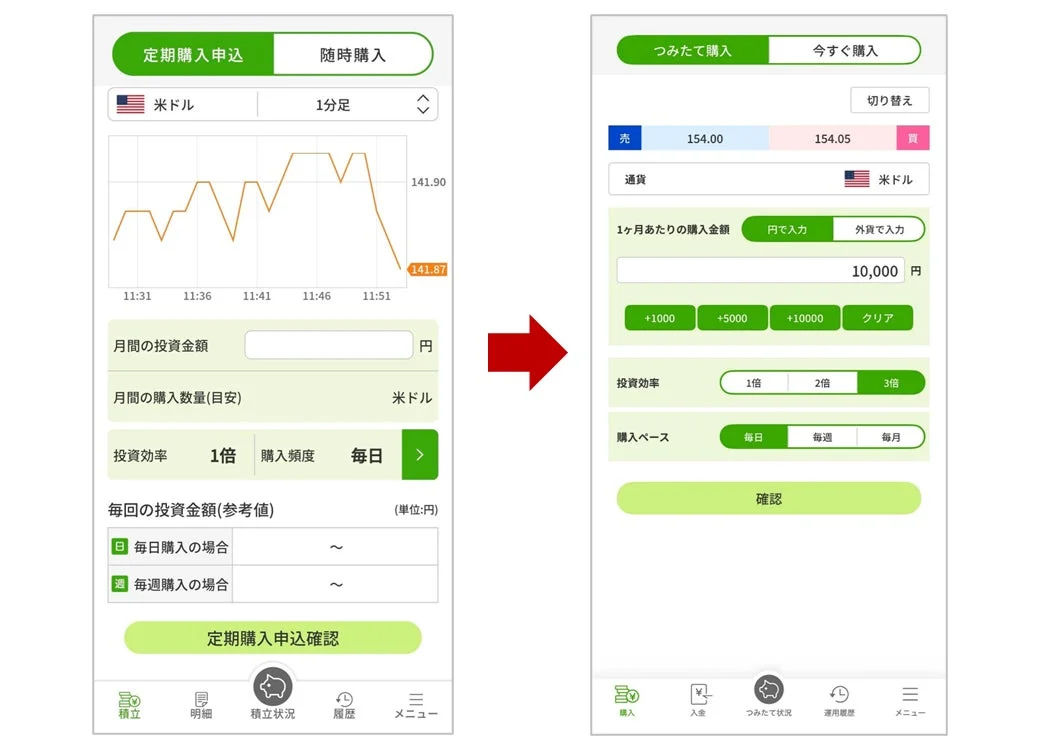 定期購入（積み立て投資）の設定画面