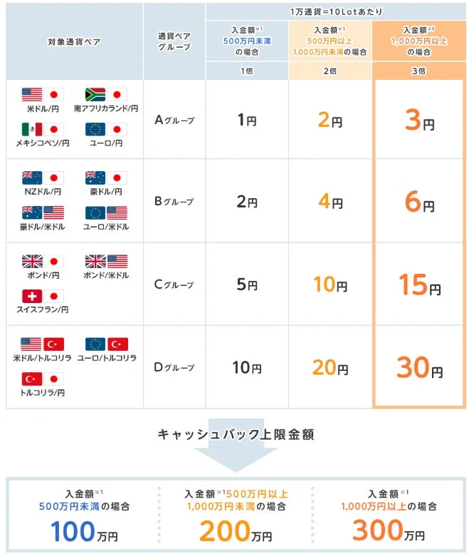 キャッシュバック詳細表