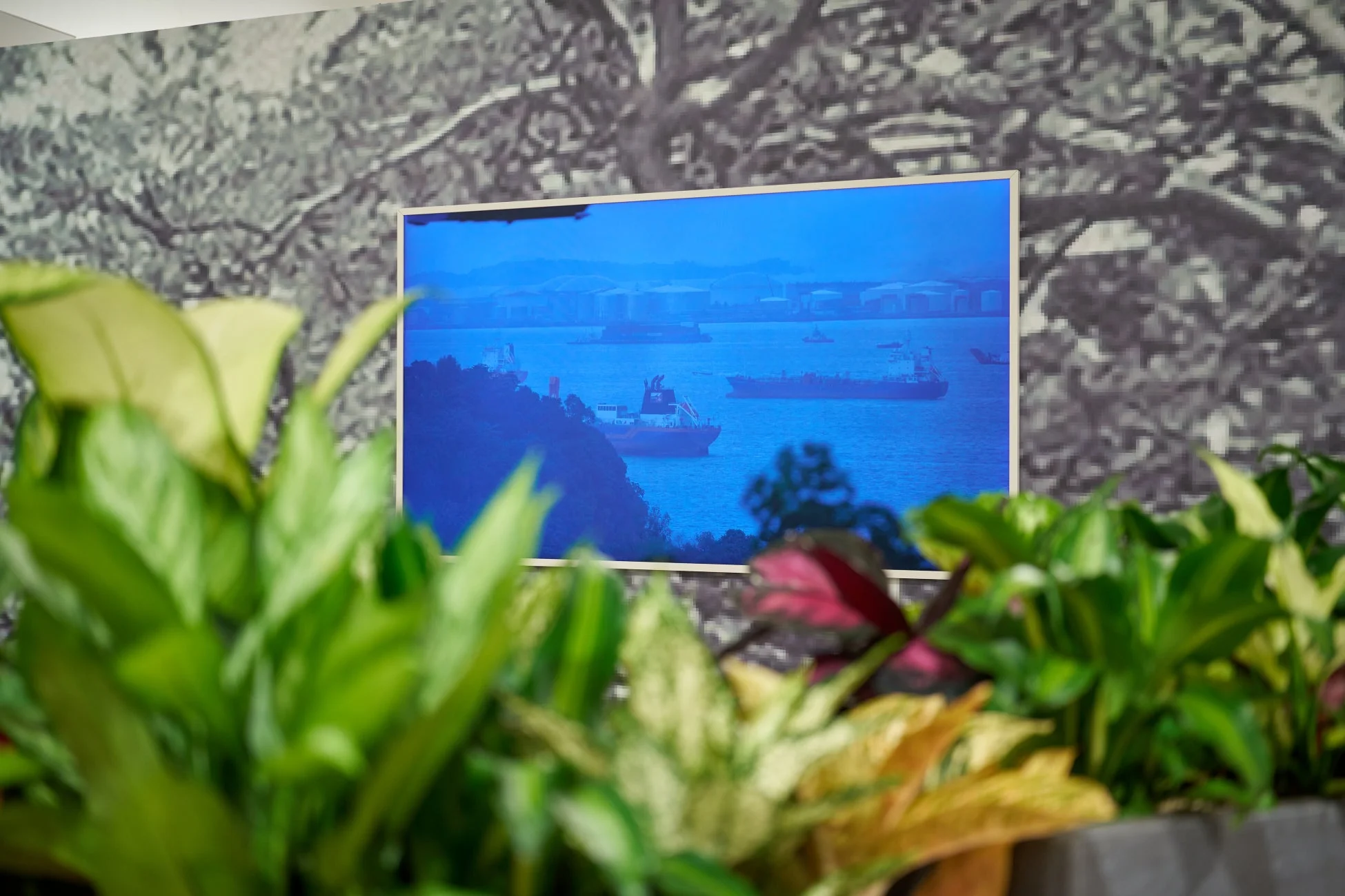 ディスプレイに映る船の港