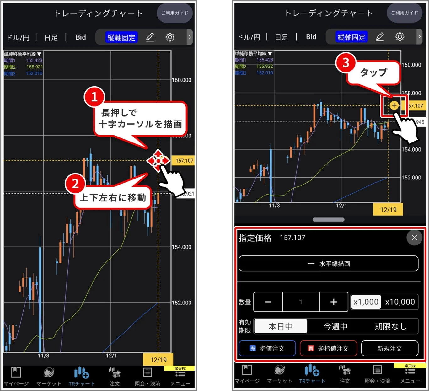 十字カーソルでの新規注文