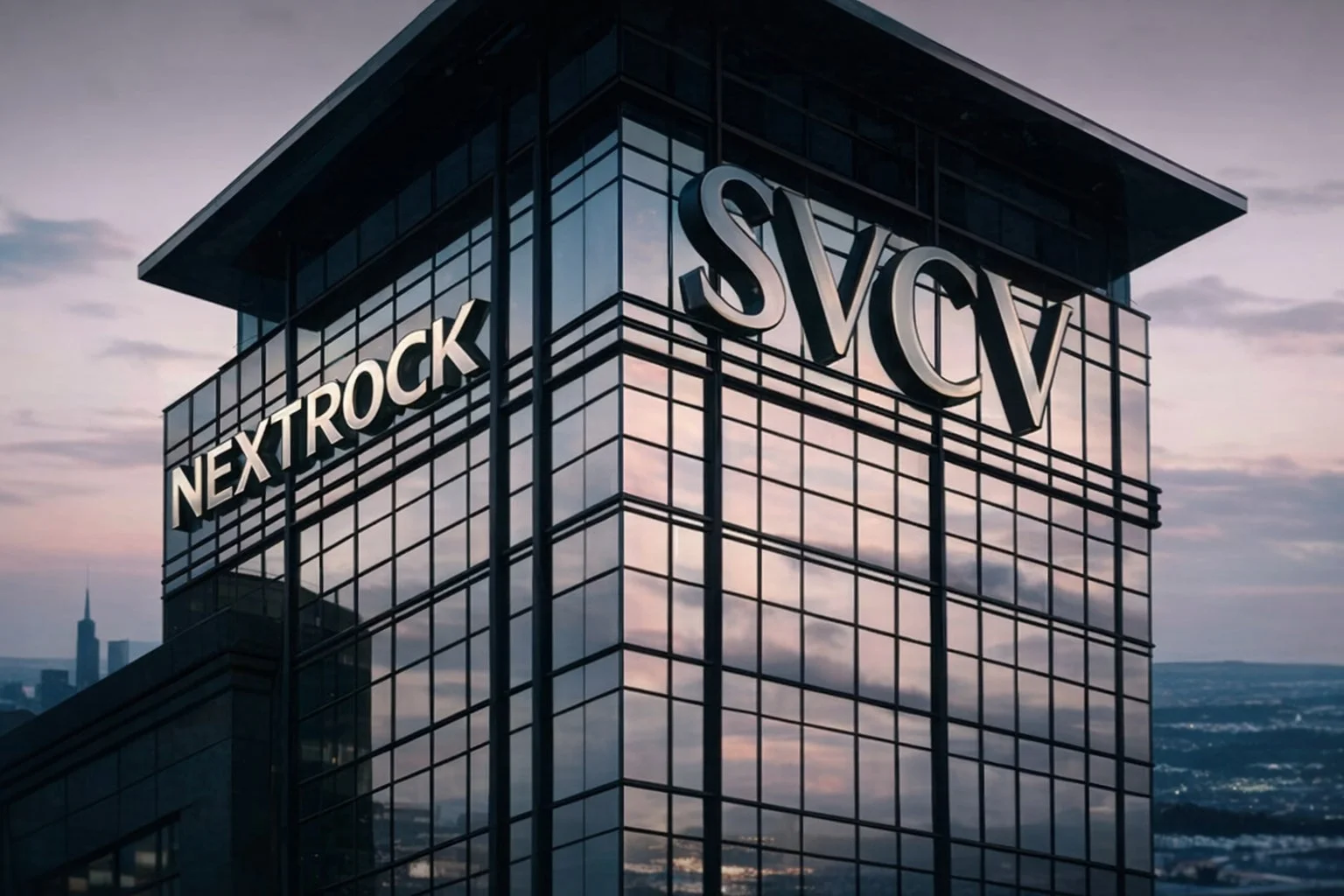高層ビルとNEXTROCK, SVCVロゴ