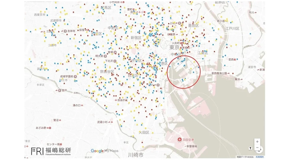 東京および周辺地域の地図