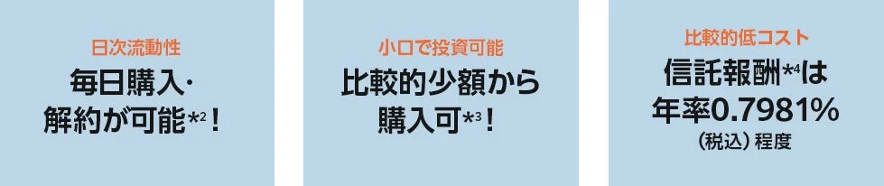 日次流動性、小口投資、低コスト