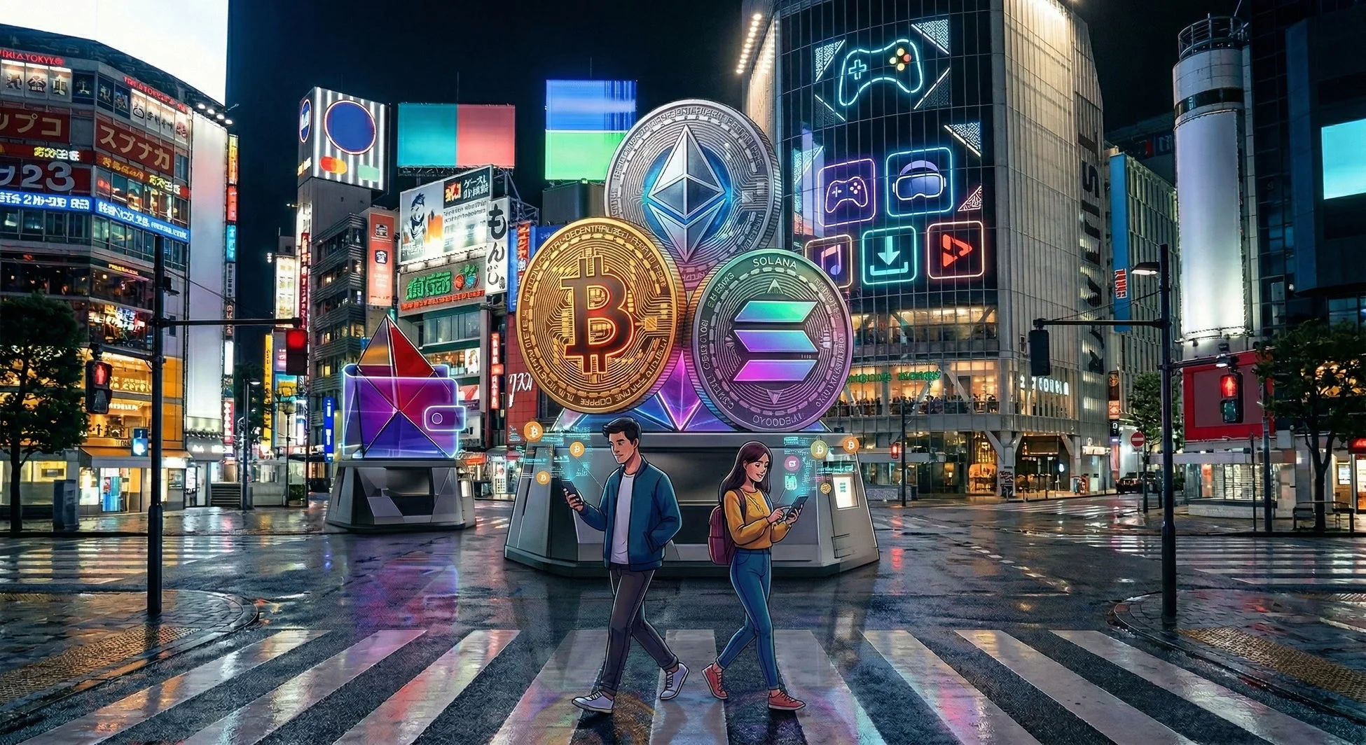 未来都市と仮想通貨のイメージ